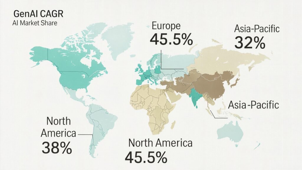 Global AI market regional breakdown 2026 — North America, Asia-Pacific, Europe, China market share and growth rates