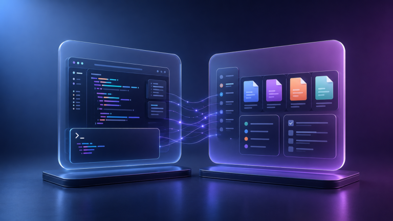 Claude agent review hero image showing abstract AI coding and task-management workspace panels